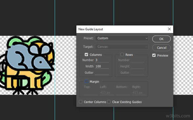 Creating a new guide layout for CSS sprite in Photoshop