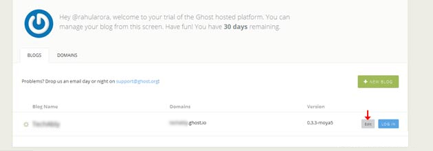 Editing your Ghost blog's settings